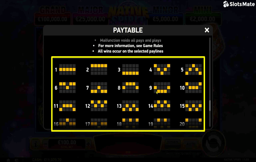 Native Spirit Choose the paylines.