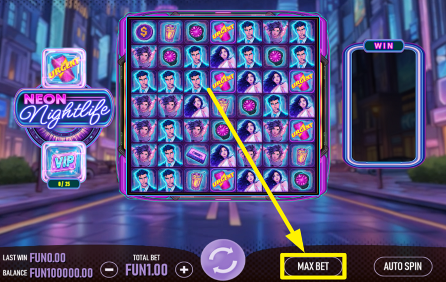 Neon Nightlife ADJUST THE BET TO THE MAXIMUM.