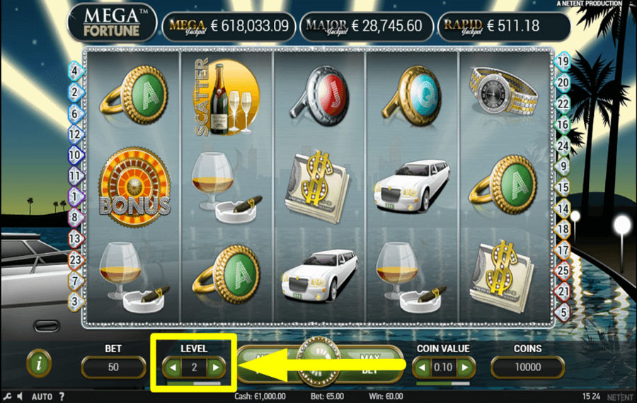 NetEnt Mega Fortune DÉFINISSEZ LE MONTANT DE LA MISE.