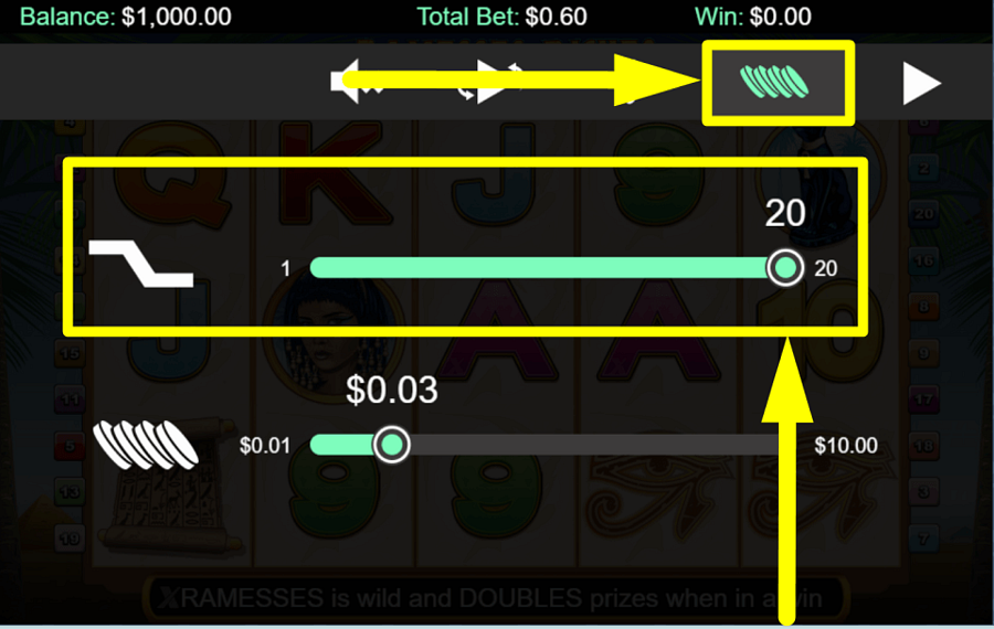 NextGen Gaming Ramesses Riches AJUSTE AS LINHAS DE PAGAMENTO.