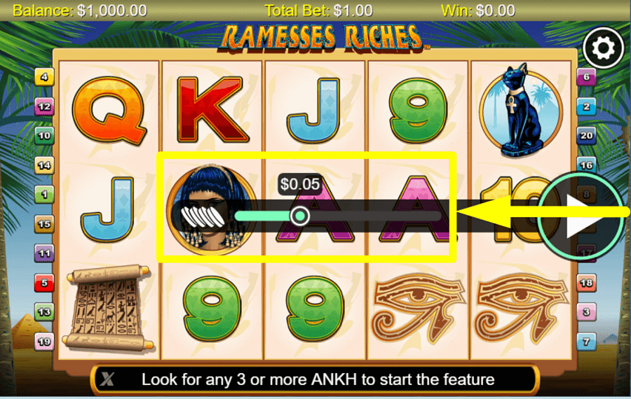 NextGen Gaming Ramesses Riches DEFINA O VALOR DA APOSTA.