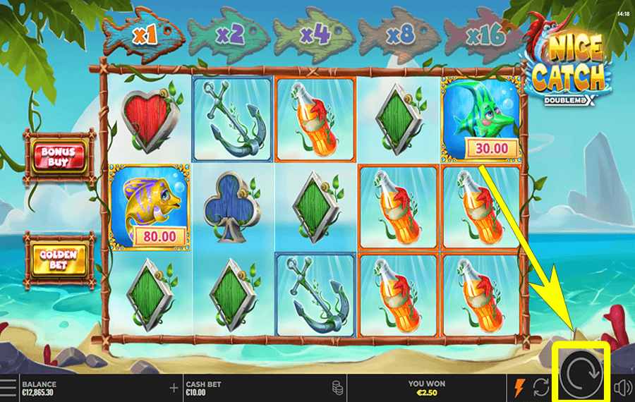 Nice Catch DoubleMax Click/ tap the “Spin” button.