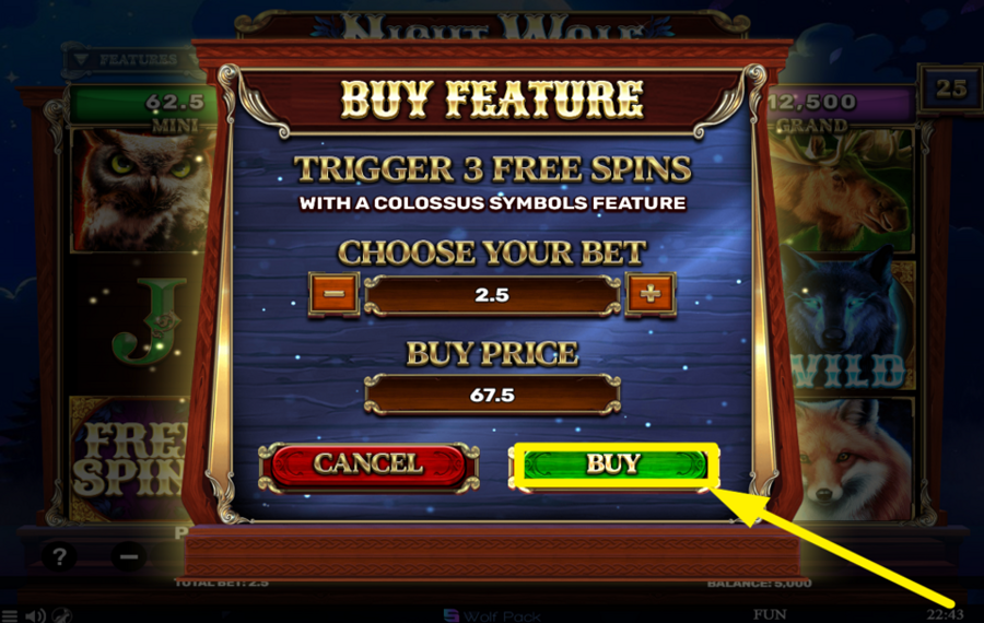 Night Wolf Hold and Hit GRAB THE FREE SPINS.