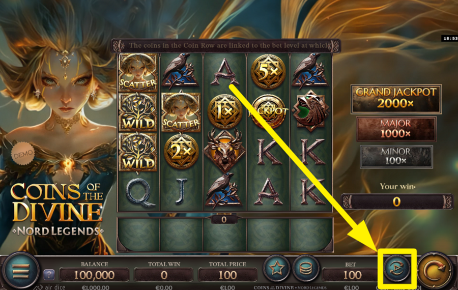 Nord Legends Coins Of The Divine ЗАПУСК АВТОМАТИЧЕСКИХ ВРАЩЕНИЙ.