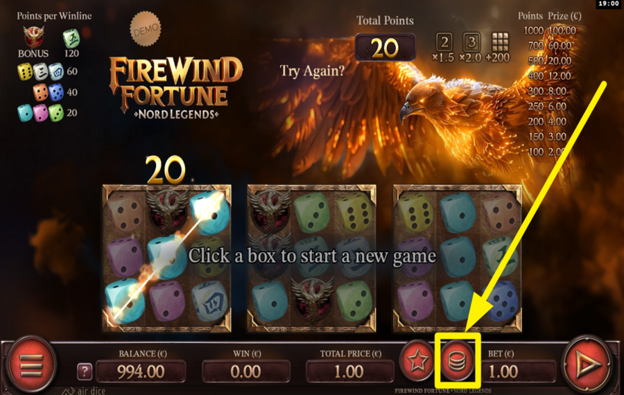 Nord Legends FireWind Fortune ВЫБЕРИТЕ СУММУ СТАВКИ.