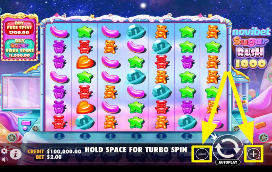 Novibet Sugar Rush 1000 CUSTOMIZE THE BET SETTINGS.