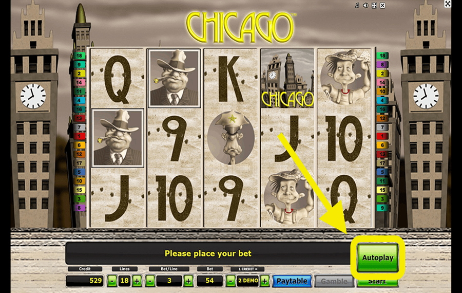 Novomatic Chicago Использование дополнительной функции «Автозапуск».