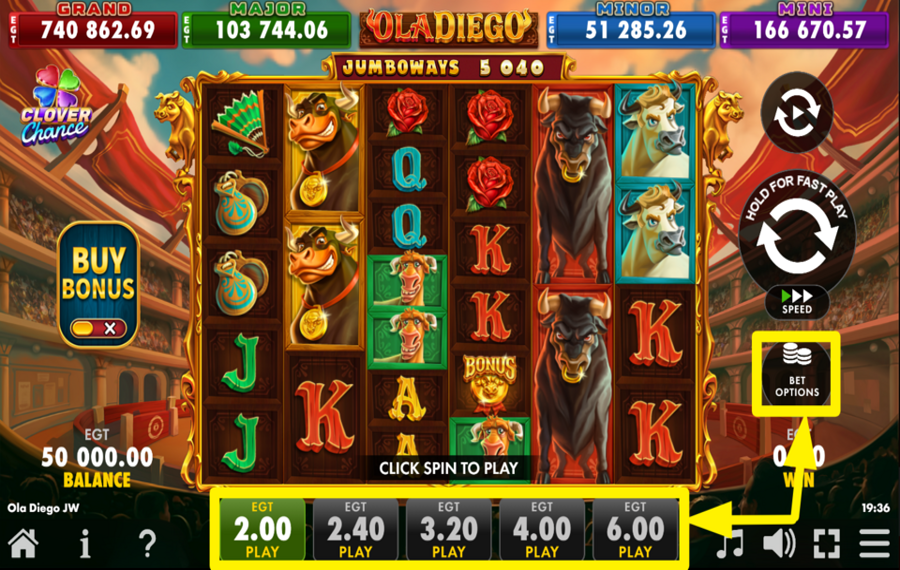 Ola Diego Jumboways DETERMINE THE BET AMOUNT.