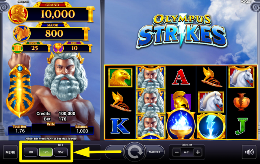 Olympus Strikes CHOOSE A BET LEVEL.