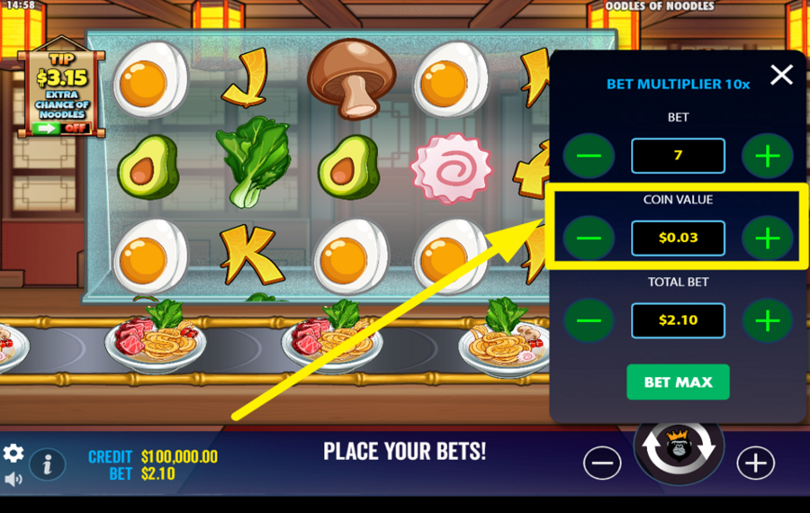 Oodles of Noodles Optimieren Sie den Münzwert.