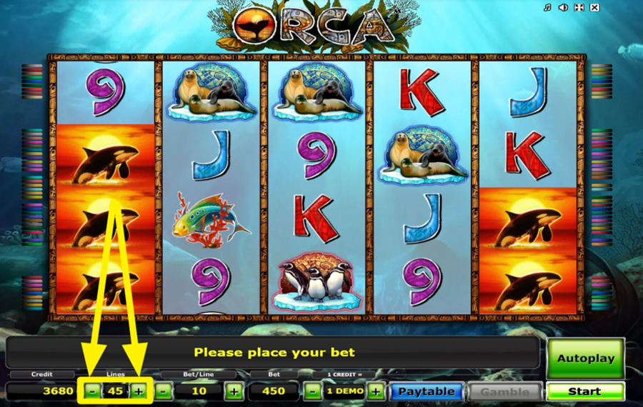 Orca ENTSCHEIDEN SIE SICH FÜR DIE ANZAHL DER WETTLINIEN.