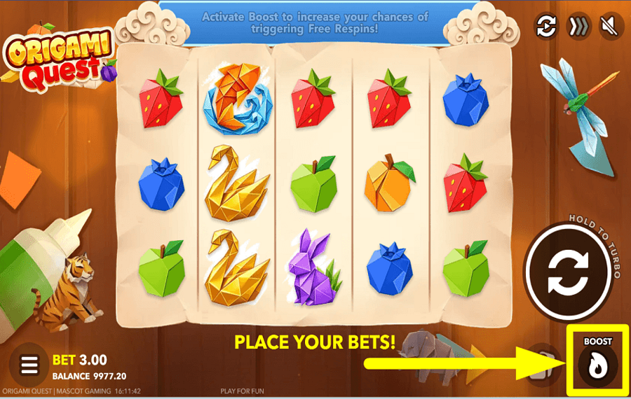 Origami Quest ACQUIRE EXTRA SPINS.