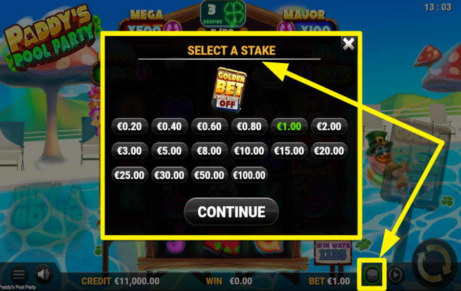 Paddys Pool Party SELECT YOUR BET AMOUNT.