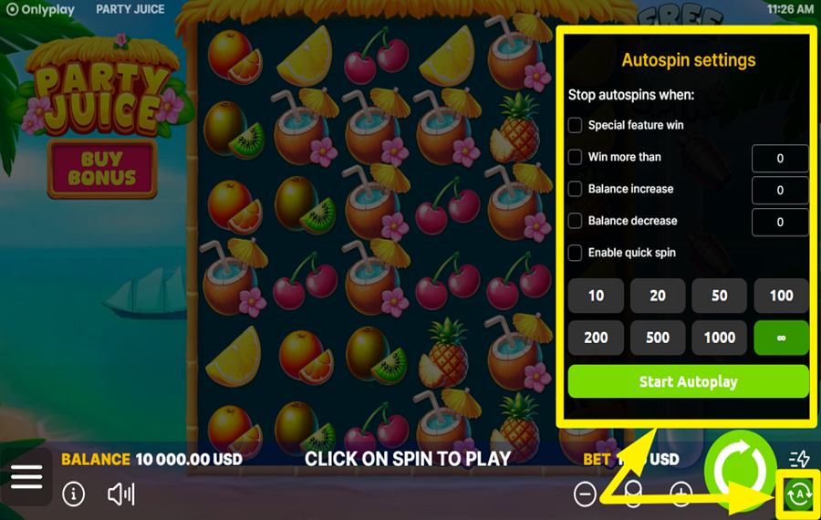Party Juice USE AUTOMATED SPINS.