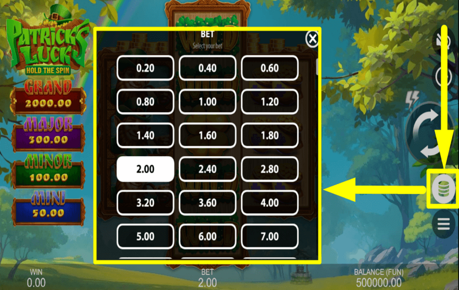 Patricks Luck Hold and Spin CHOOSE THE BET.