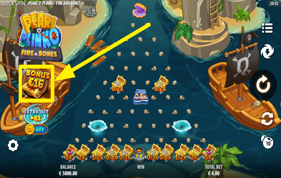 Pearl O Plinko Fire and Bones ADQUIERE UNA FUNCIÓN ADICIONAL.