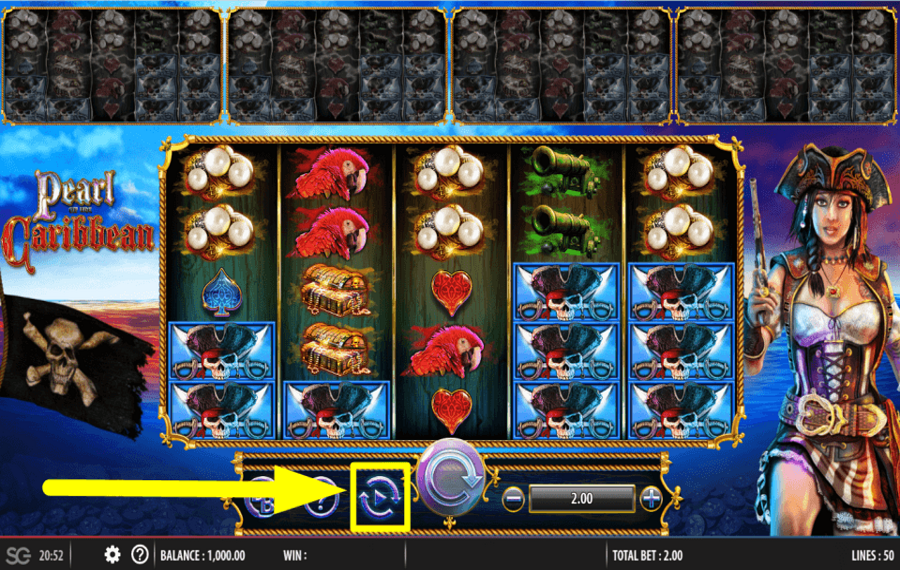 Pearl of the Caribbean CONTINUE WITH AUTOMATIC SPINS.