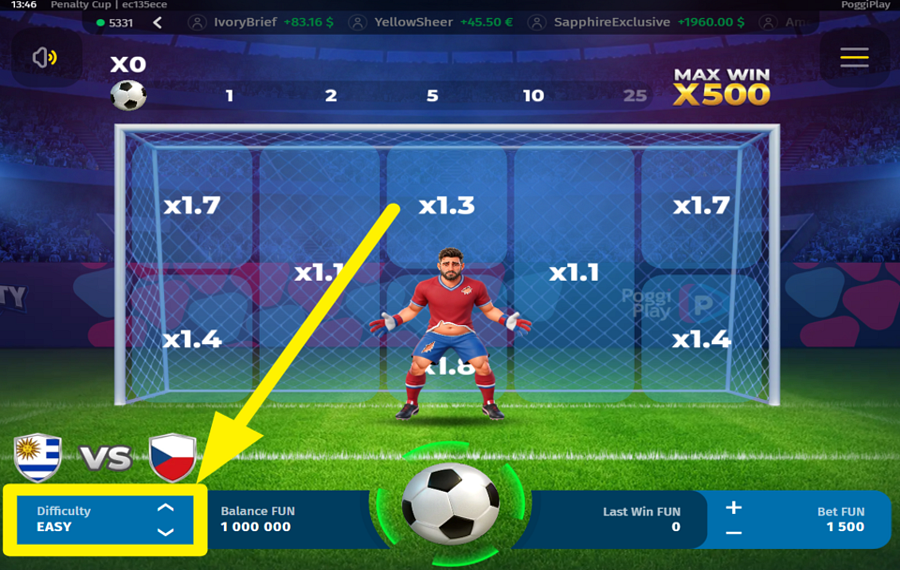 Penalty Cup SELECT A DIFFICULTY LEVEL.
