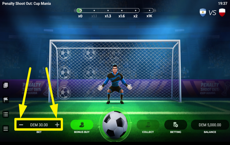 Penalty Shoot Out Cup Mania ADJUST YOUR BET.