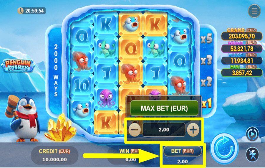 Penguin Frenzy ОТРЕГУЛИРОВАТЬ СТАВКУ.