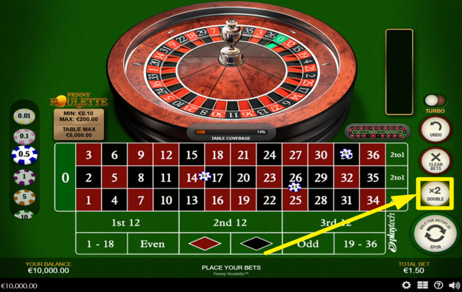 Penny Roulette DOUBLEZ LE MONTANT TOTAL DE LA MISE.