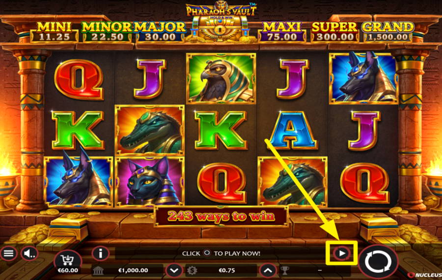 Pharaohs Vault Hold and Win TRIGGER AUTOMATIC SPINNING.