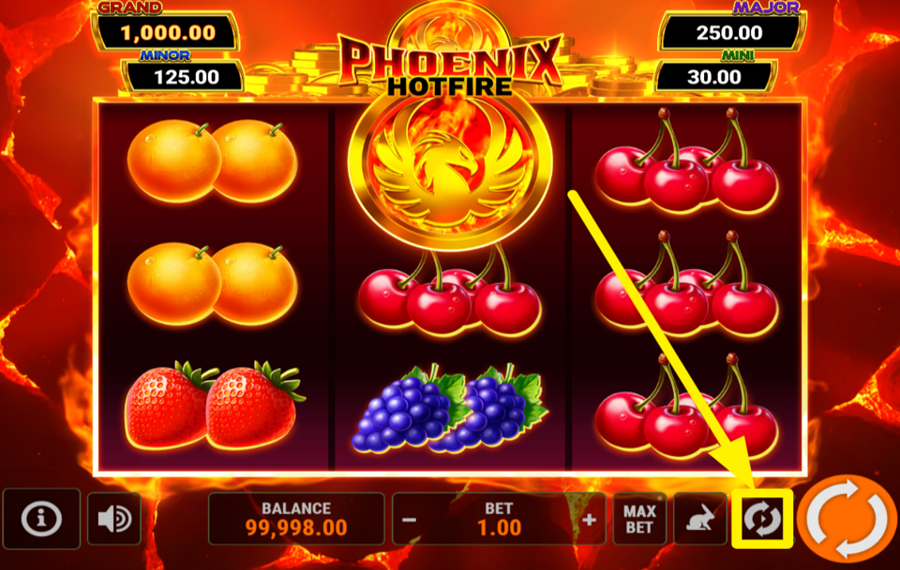 Phoenix Hotfire Hold and Win 3x3 ENABLE AUTOMATIC SPINS.