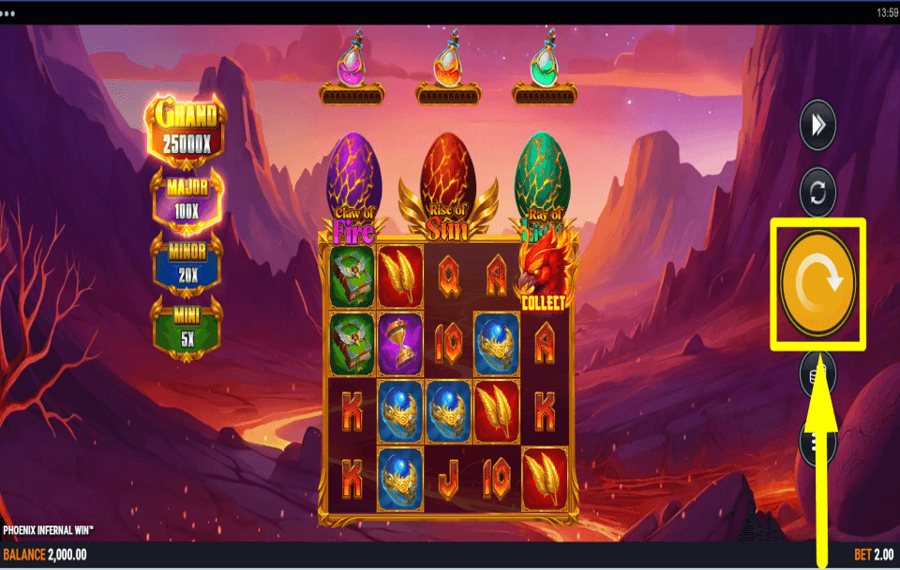 Phoenix Infernal Win Bereiten Sie sich auf das Glücksspiel vor.