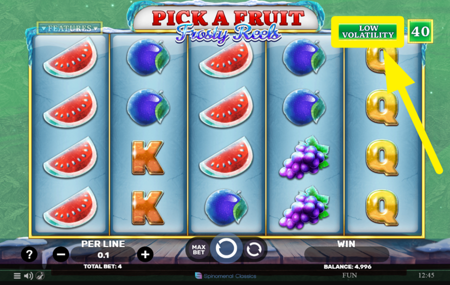 Pick a Fruit Frosty Reels VOLATILITÄTSSTUFE FESTLEGEN.