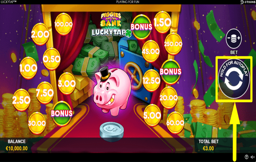 Piggies and the Bank LuckyTap UTILIZZARE LA RIPRODUZIONE AUTOMATICA.