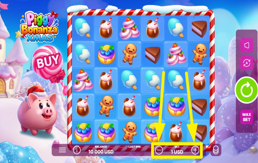 Piggy Bonanza Xmas ASIGNAR UN VALOR DE APUESTA.