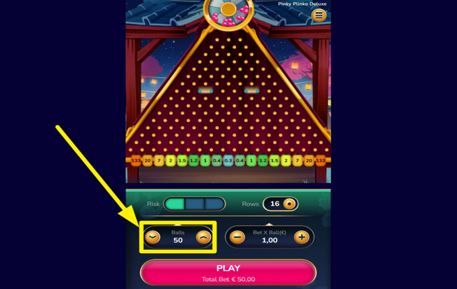 Pinky Plinko Deluxe DÉFINISSEZ VOTRE NOMBRE DE BALLES.
