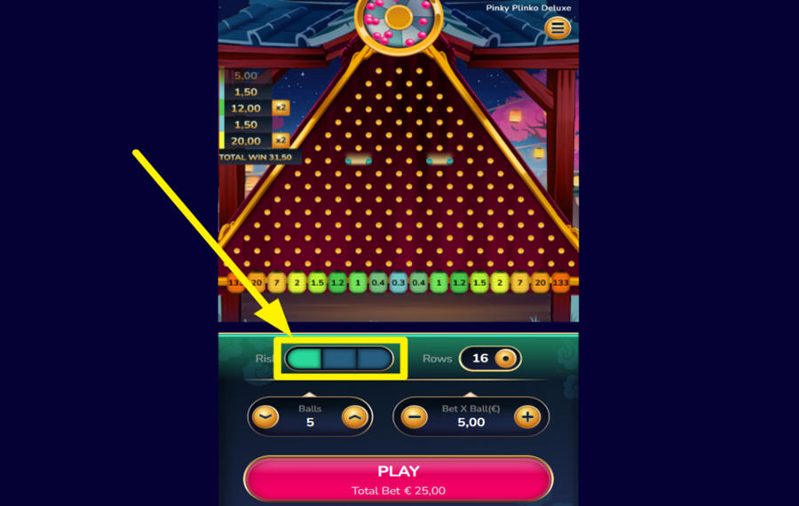 Pinky Plinko Deluxe SÉLECTIONNEZ VOTRE NIVEAU DE RISQUE.