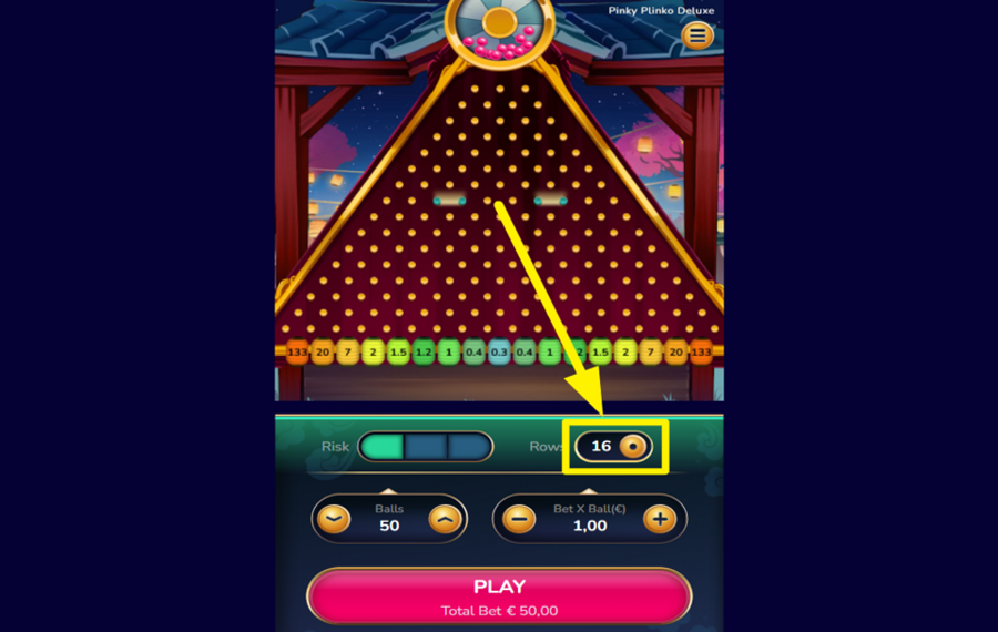 Pinky Plinko Deluxe CHOISISSEZ LE NOMBRE DE LIGNES.