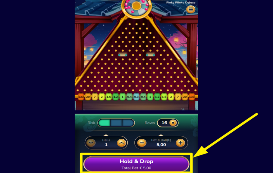 Pinky Plinko Deluxe ESSAYEZ LA FONCTION HOLD &amp; DROP.