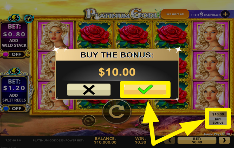 Platinum Goddess Power Bet BUY THE BONUS ROUND.