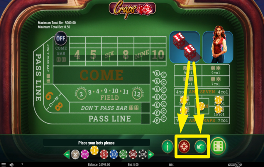 Play n GO Craps CLEAR OR UNDO BET.