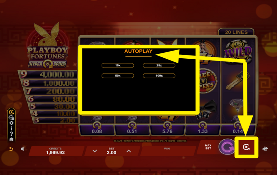 Playboy Fortunes HyperSpins ACTIVER L'ESSORAGE AUTOMATIQUE.