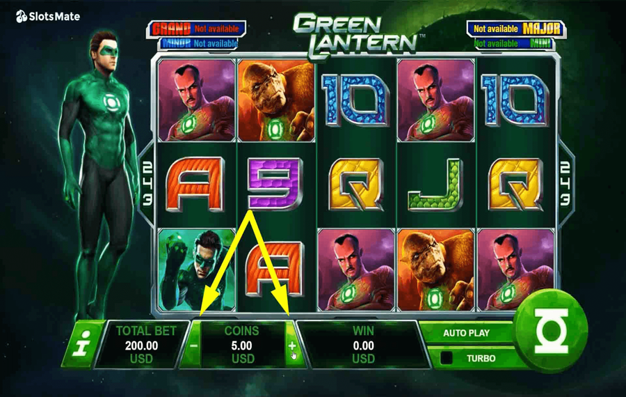 Playtech Green Lantern Choose your bet amount. 