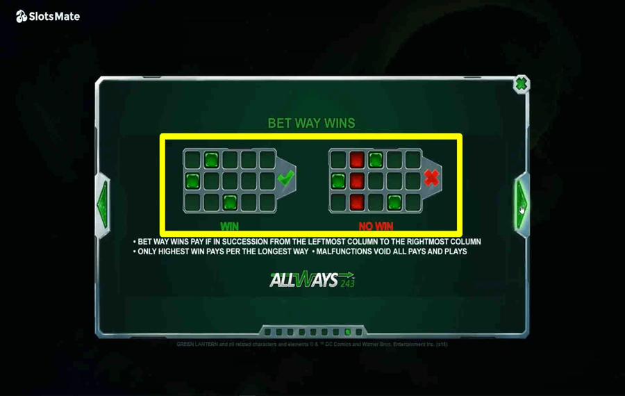 Playtech Green Lantern Choose the paylines.