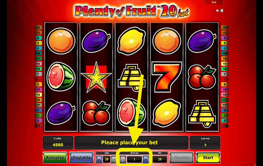 Plenty of Fruit 20 Hot Choose your bet amount.