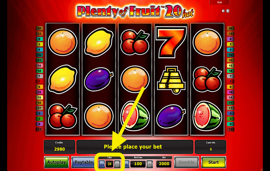 Plenty of Fruit 20 Hot Choose the paylines.