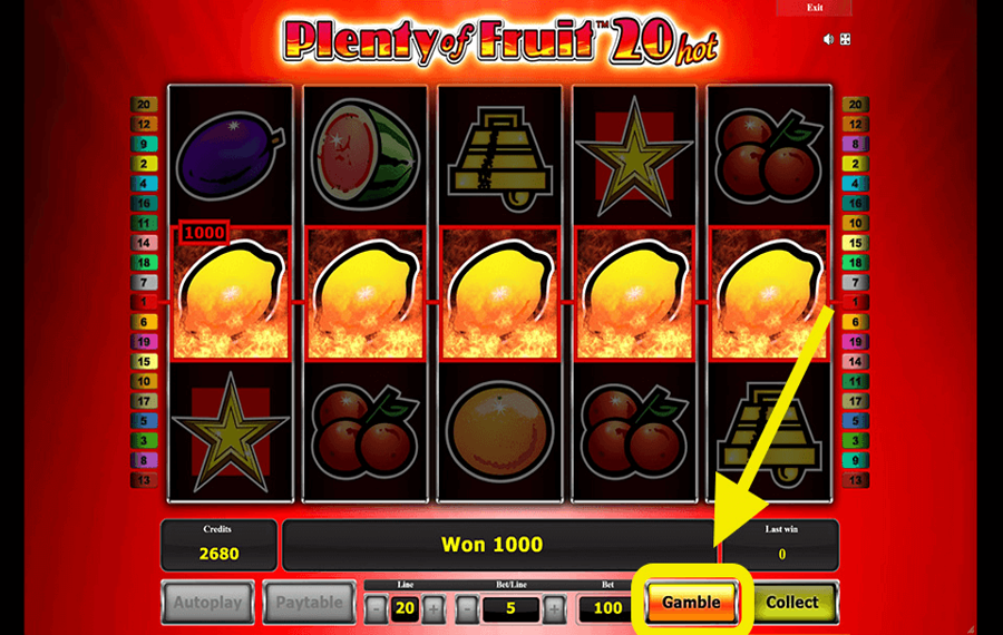 Plenty of Fruit 20 Hot Using the optional “Gamble” feature.
