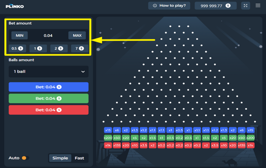 Plinko 1000 CHOISISSEZ UN MONTANT DE PARI.