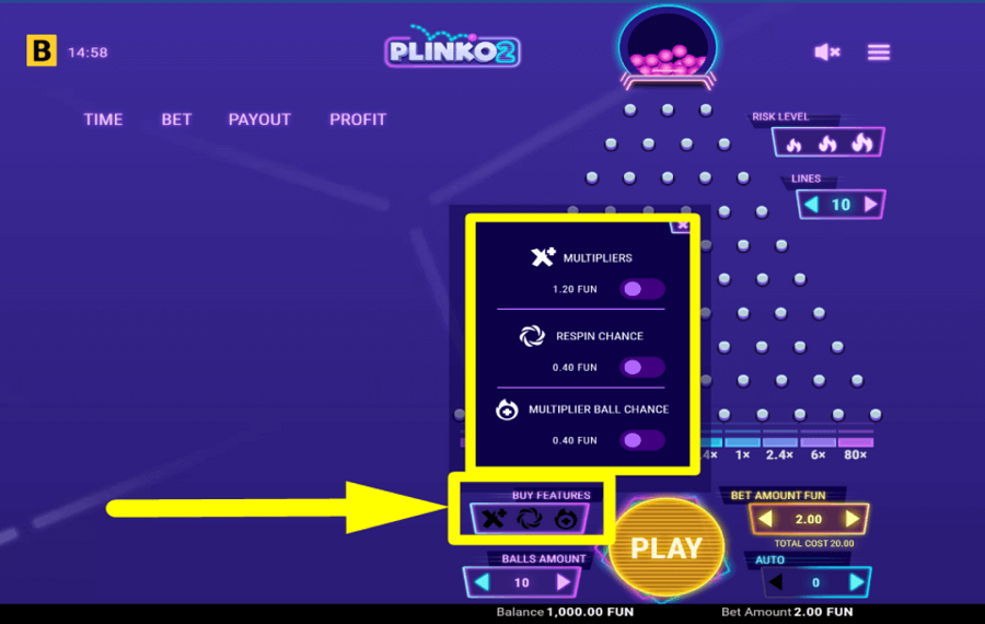 Plinko 2 ACQUÉRIR DES FONCTIONNALITÉS.