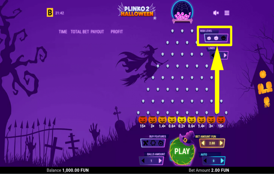 Plinko 2 Halloween AJUSTE LA VOLATILIDAD.