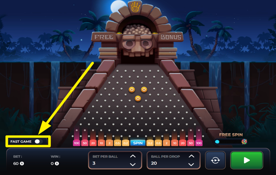 Plinko AZTEC ВКЛЮЧИТЕ РЕЖИМ БЫСТРОЙ ИГРЫ.
