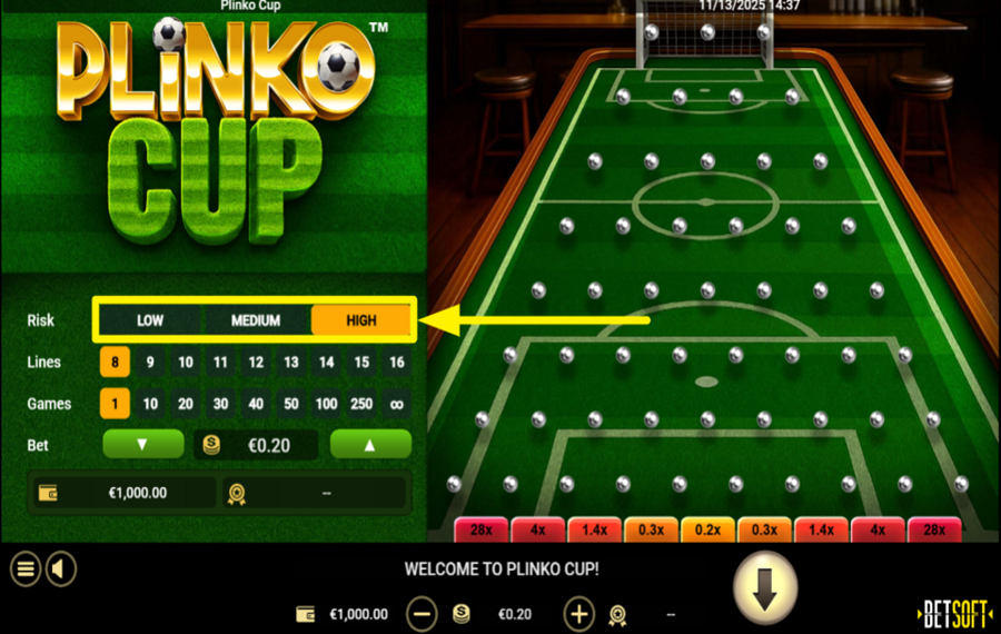 Plinko Cup SET A RISK LEVEL.
