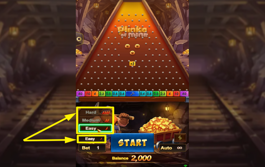 Plinko of Mine SET THE VOLATILITY LEVEL.