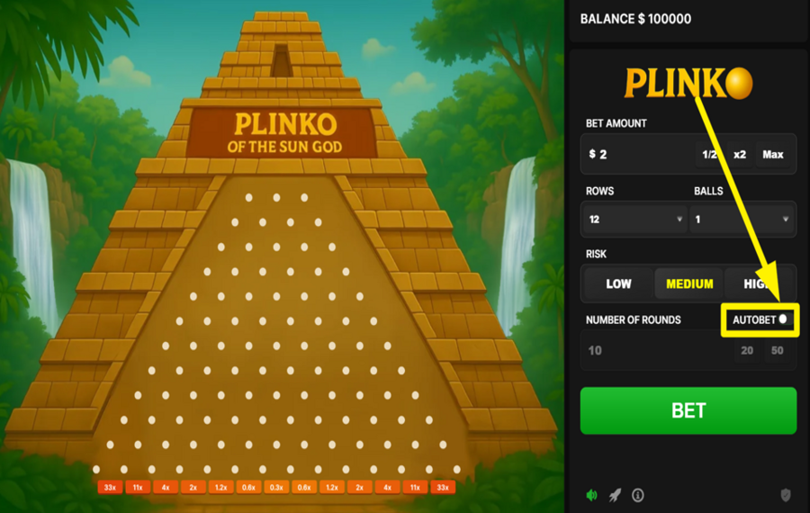 Plinko of the Sun God ACTIVER LE PARI AUTOMATIQUE.